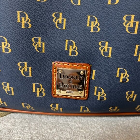 Dooney & Bourke Signature Monogram Navy Tan Bucket Drawstring Backpack Luxury main image 11